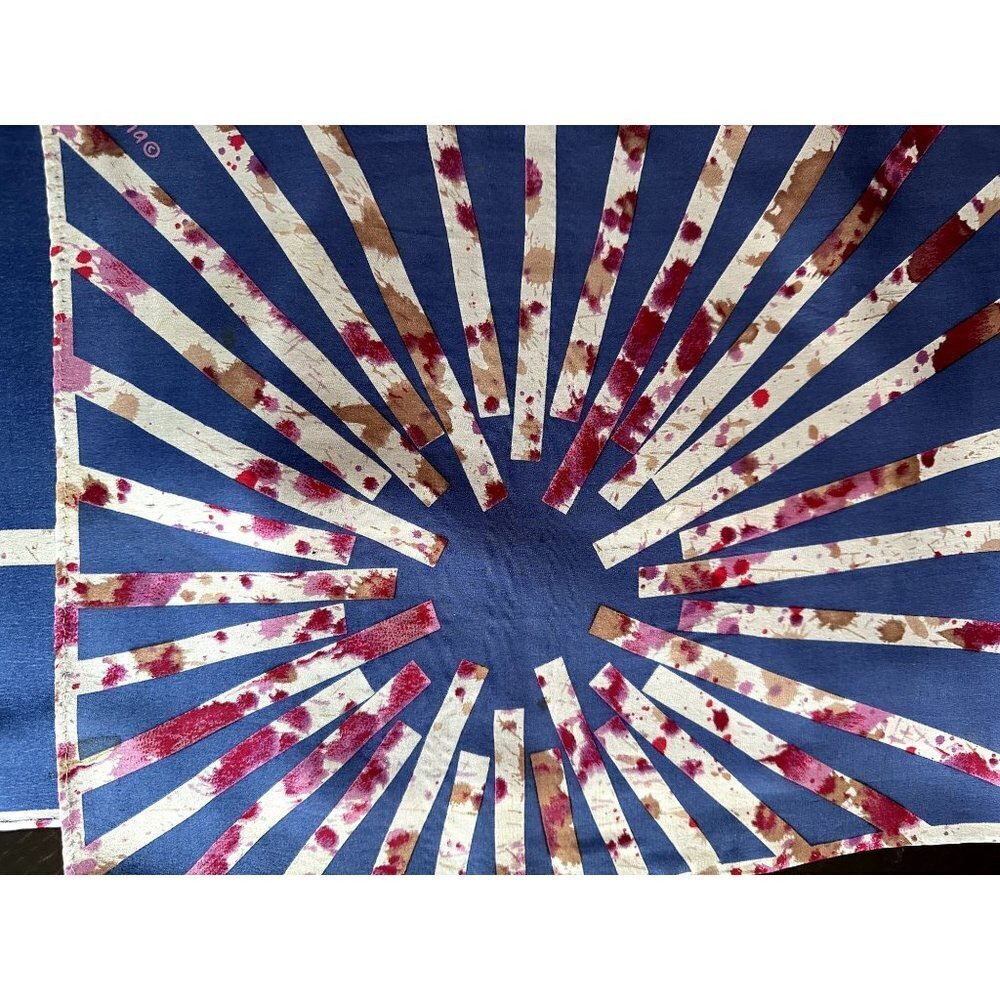 Vera Scarf Blue Sunburst Graphic Print Silk Rectangular Artistic Hand‎ Rolled - Picture 2 of 5